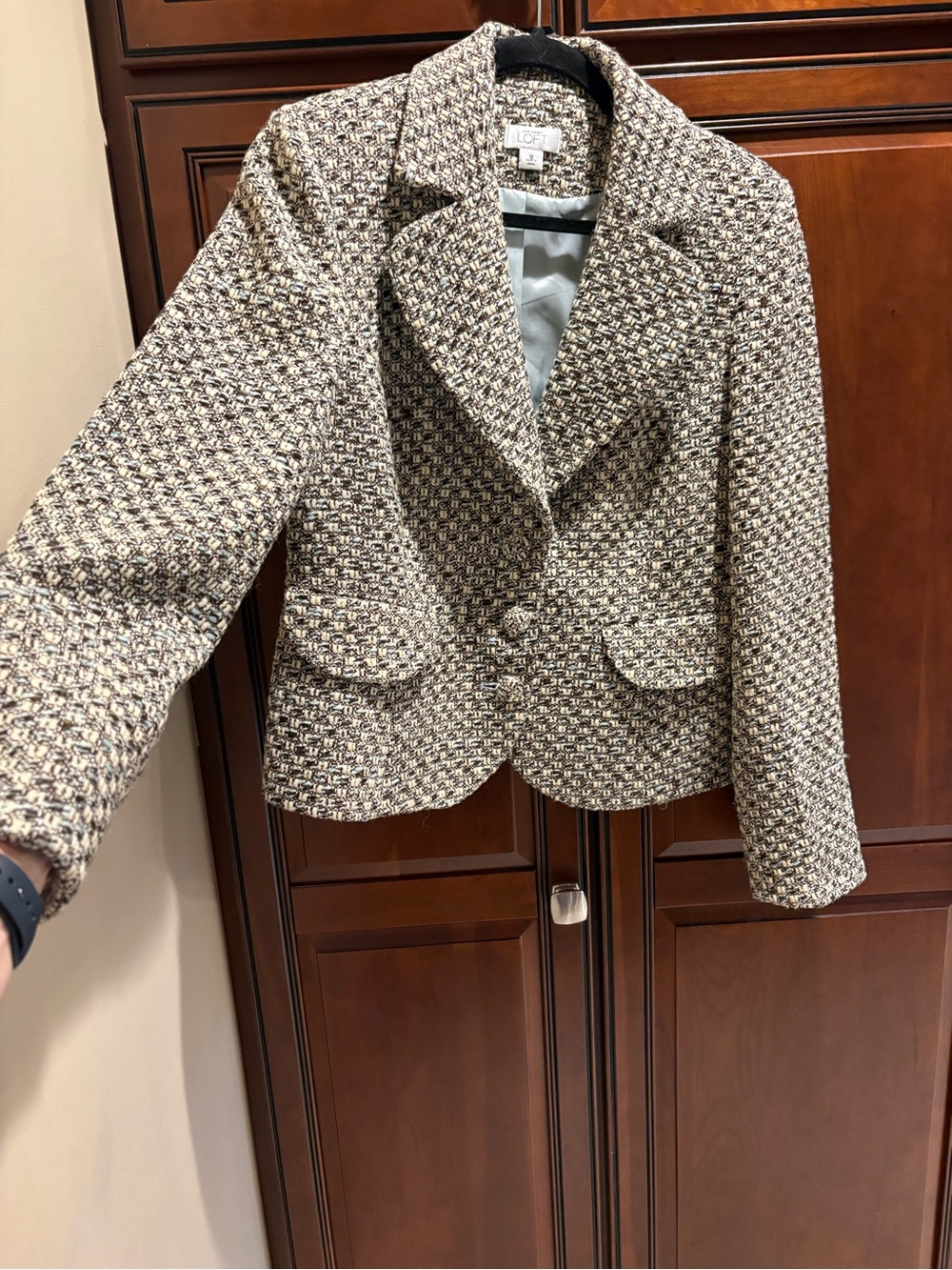 Loft 3 Button Tweed Wool Blue Black Cream Blazer - 12 - Picture 3 of 12
